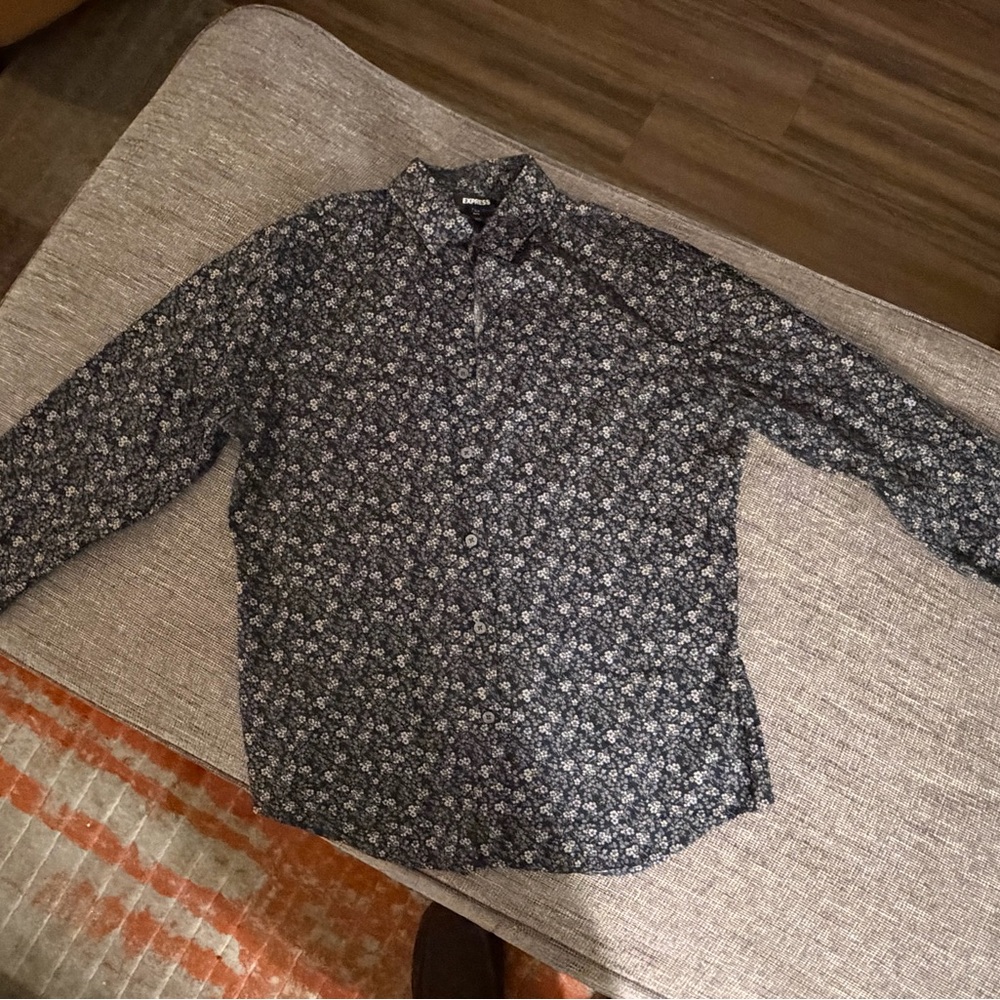 Express Black and White Floral Dress Shirt